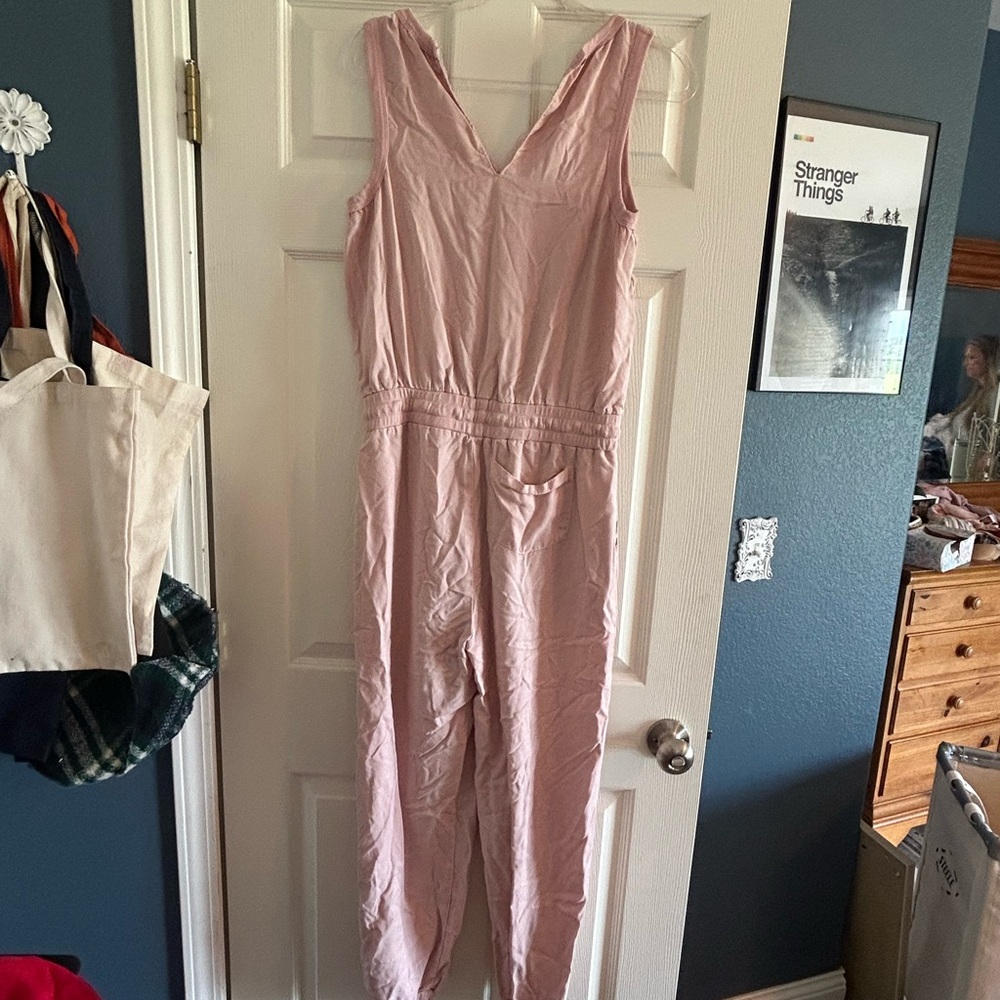 Red Haute Pink V-Neck Jumpsuit with Relaxed Fit